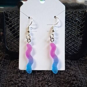 Hand Crafted Pink-to-Blue Wavy Drop Earrings